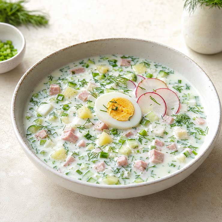 Bandi Traditional Kefir Okroshka Traditional Kefir Okroshka with vegetables, fresh herbs, radish and egg